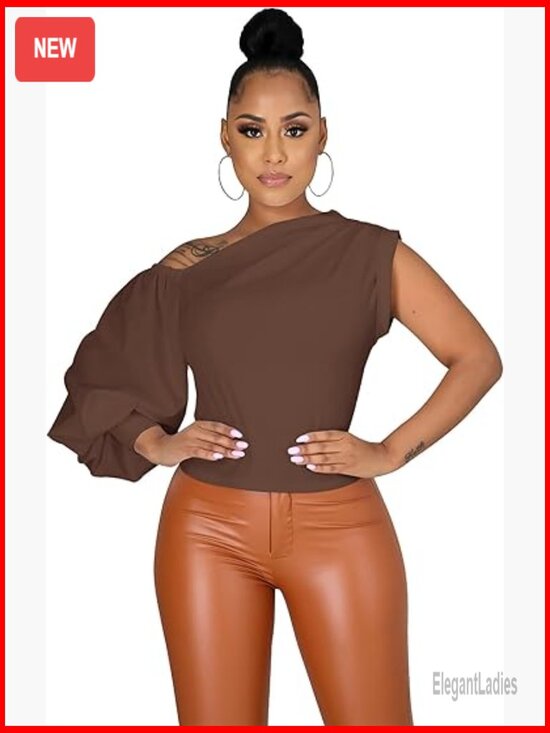 Tops - Women's One Shoulder Ruffle Tunics Blouse Top High Low Asymmetrical Party